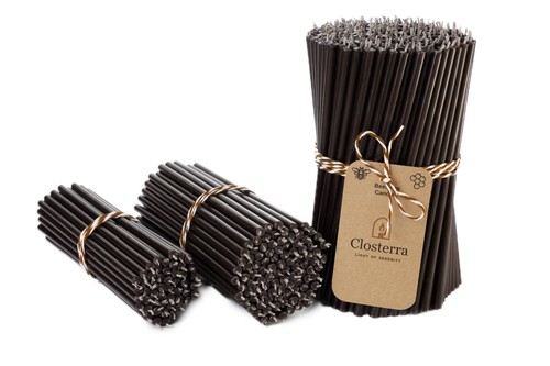 Thin black beeswax taper - 6.5",